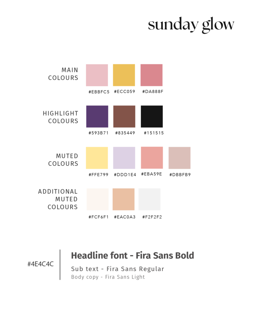 Sunday Glow - new brand colour palette and font
